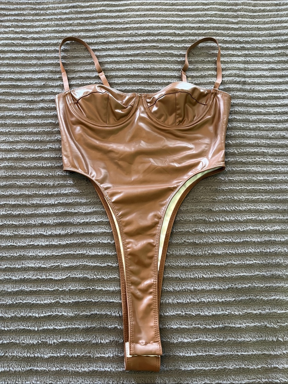 Leather bustier style thong leotard new